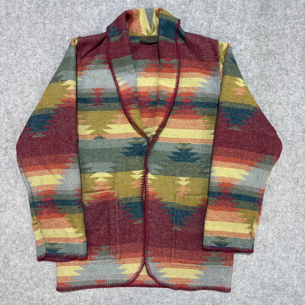 Karen Kane Lifestyle Southwestern Geometric Shawl Collar Jacket Burgundy Small